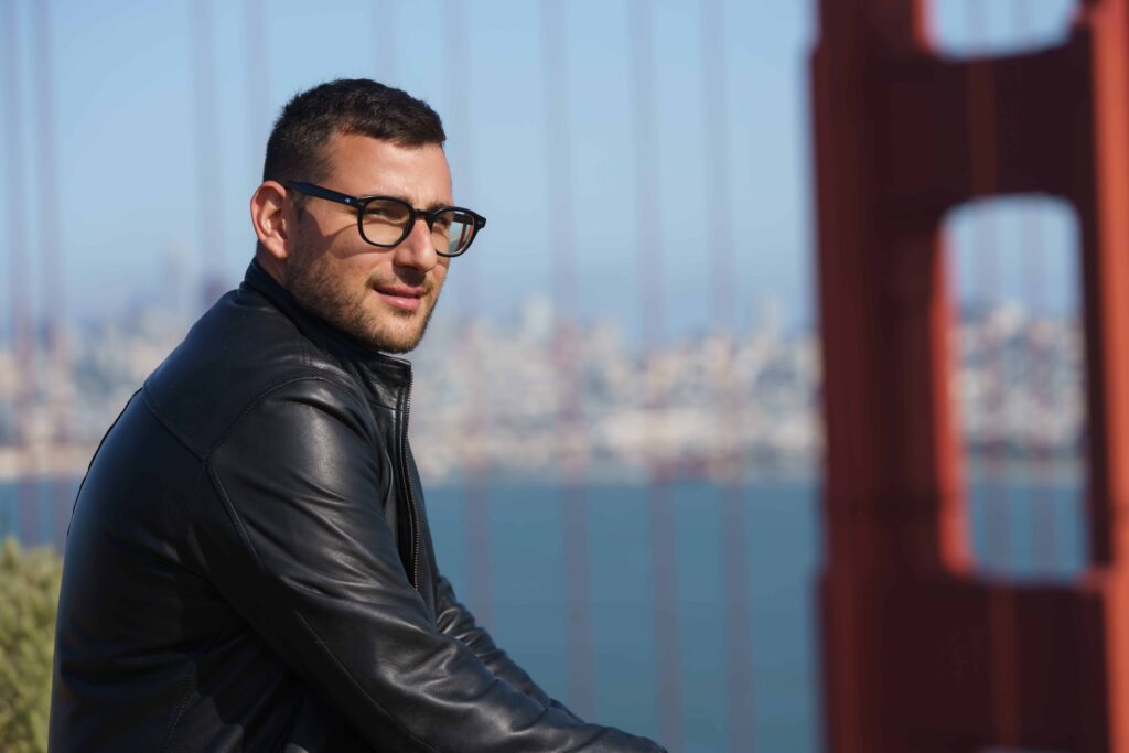 Professional headshot at Battery Spencer with the Golden Gate Bridge in the background
